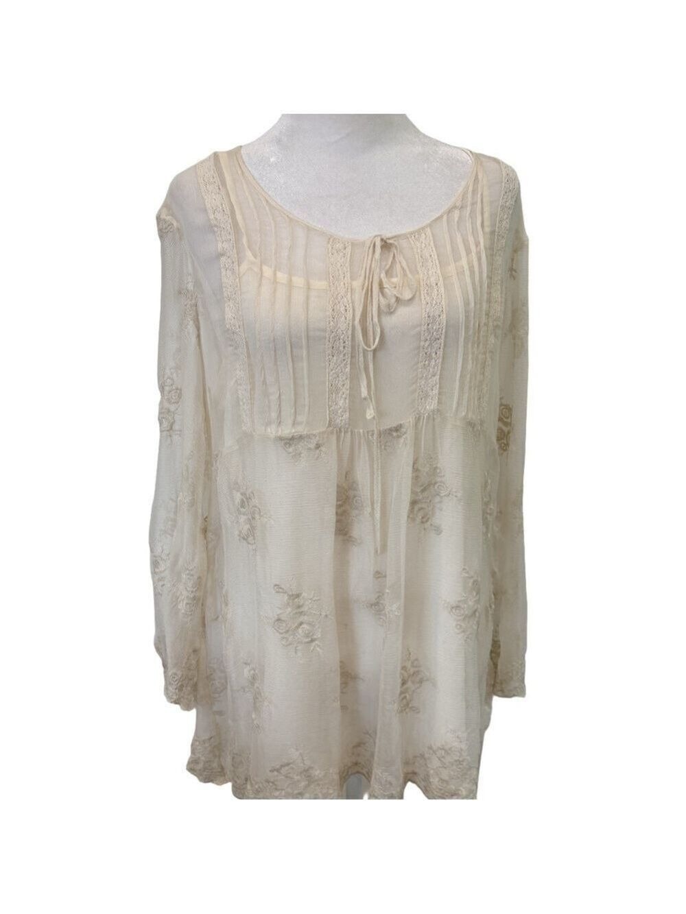 Soft Surroundings Size M 100% silk sheer long sleeve top with camisole babydoll